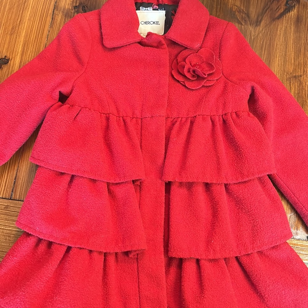 Little girls Red wool Ruffle coat